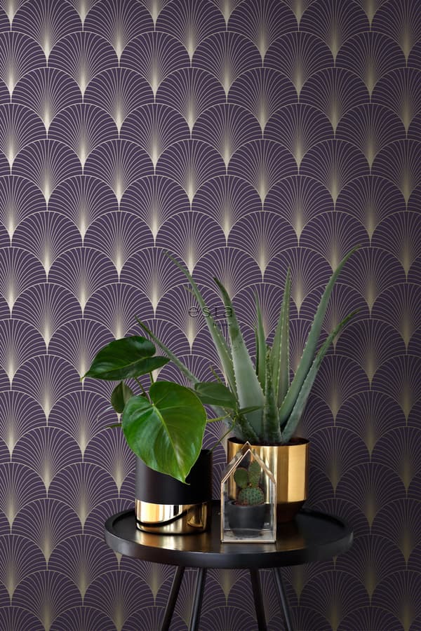 ESTAhome tapet art deco mörklila och guld 0,53 x 10,05 m