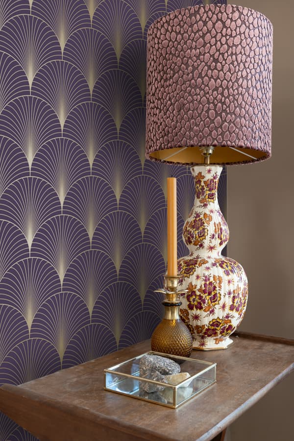 ESTAhome tapet art deco mörklila och guld 0,53 x 10,05 m
