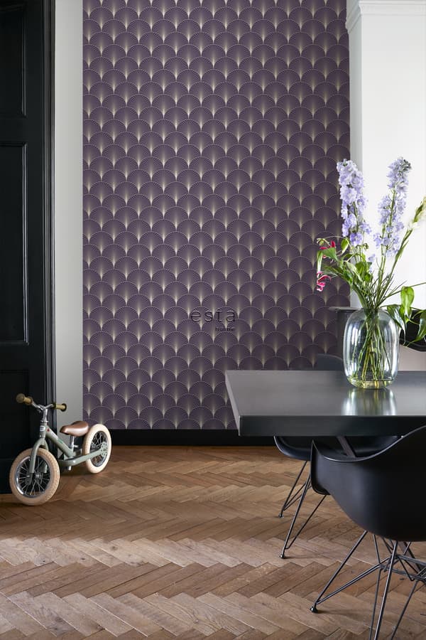 ESTAhome tapet art deco mörklila och guld 0,53 x 10,05 m