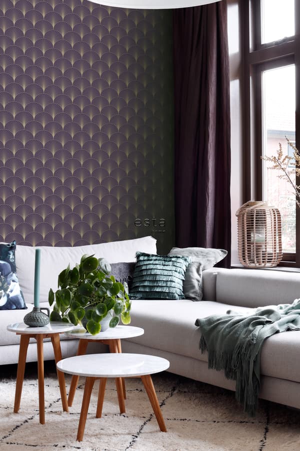 ESTAhome tapet art deco mörklila och guld 0,53 x 10,05 m