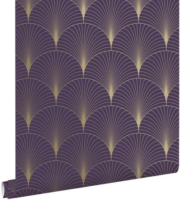 ESTAhome tapet art deco mörklila och guld 0,53 x 10,05 m