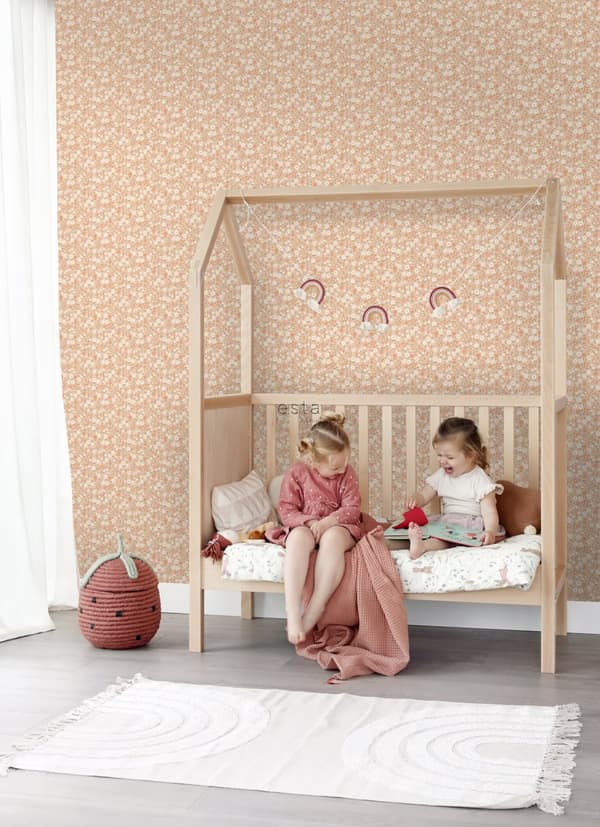 ESTAhome tapet blomster lys terracotta rød 0.53 x 10.05 m