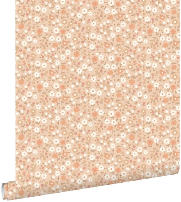 ESTAhome tapet blomster lys terracotta rød 0.53 x 10.05 m