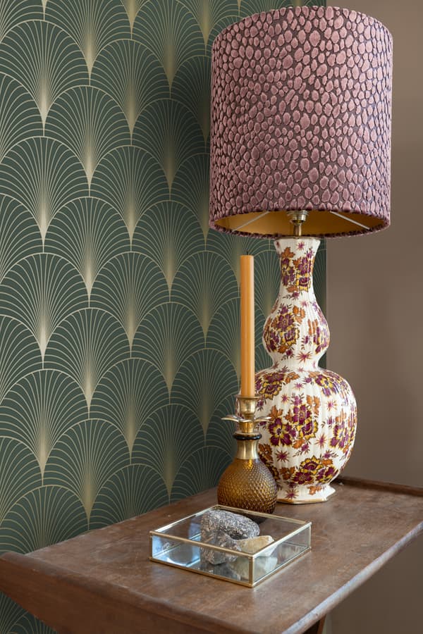 ESTAhome tapet art deco mörkgrönt och guld 0.53 x 10.05 m