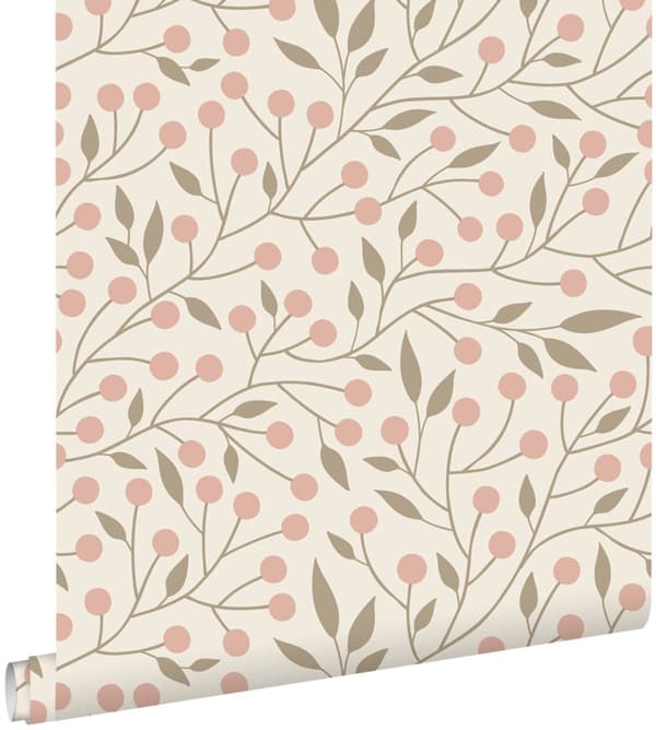 ESTAhome tapet blommönster vitt och rosa 0.53 x 10.05 m