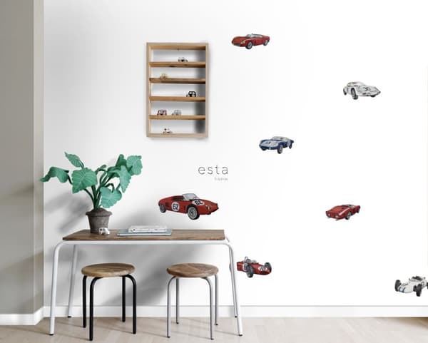 ESTAhome wallsticker sportsbiler rødt, hvidt og blåt 47,5 cm x 66 cm