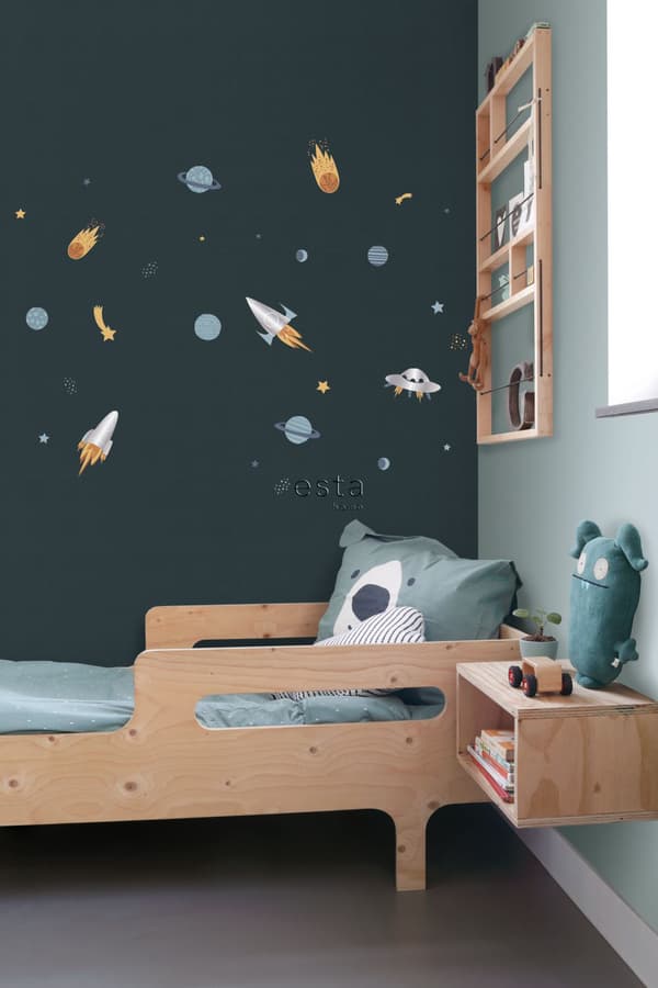 ESTAhome wallsticker planeter i universet blåt, gråt og gul 47,5 cm x 66 cm