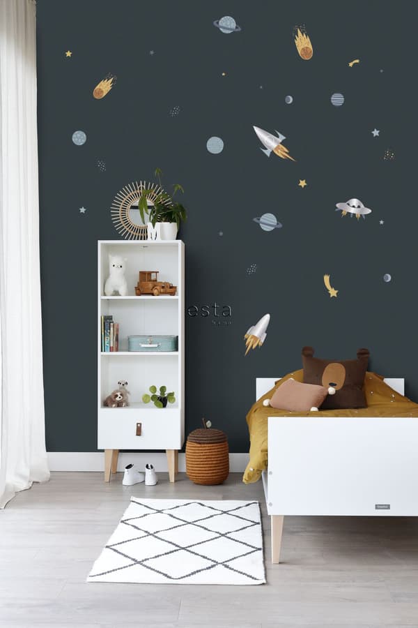 ESTAhome wallsticker planeter i universet blåt, gråt og gul 47,5 cm x 66 cm