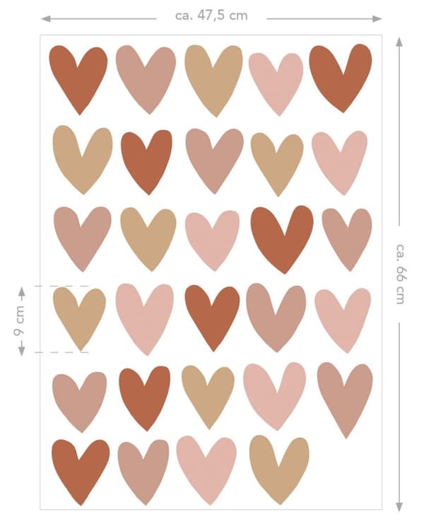 ESTAhome wallsticker små hjärtan terrakottaröd, rosa och beige 47,5 cm x 66 cm