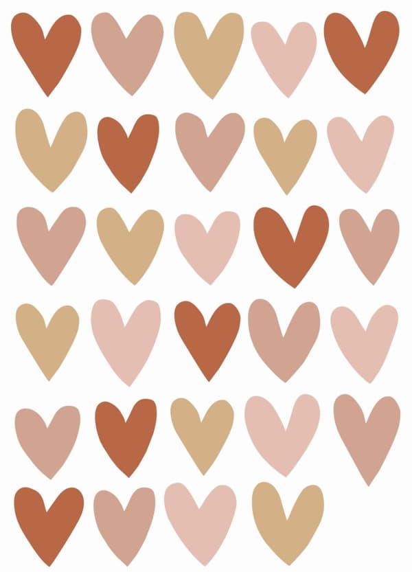 ESTAhome wallsticker små hjerter terracotta rød, lyserødt og beige 47,5 cm x 66 cm