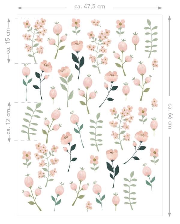 ESTAhome wallsticker blomster hvidt, lyserødt og grønt 47,5 cm x 66 cm