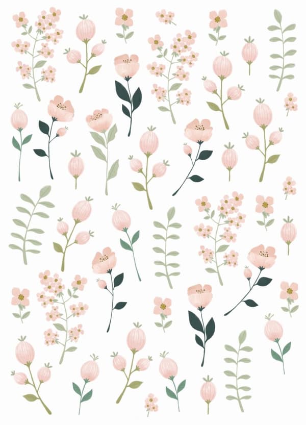 ESTAhome wallsticker blomster hvidt, lyserødt og grønt 47,5 cm x 66 cm