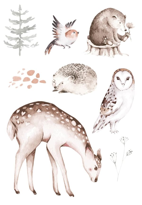 ESTAhome wallsticker skovdyr brunt 33 cm x 47,5 cm