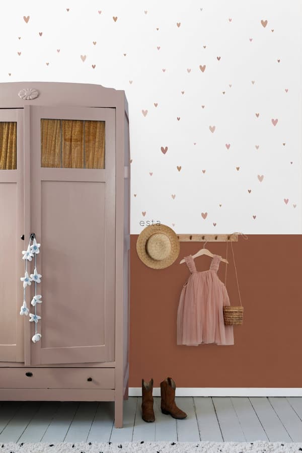 ESTAhome wallsticker små hjerter terracotta rød, lyserødt og beige 33 cm x 47,5 cm