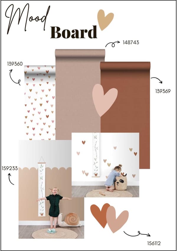 ESTAhome wallsticker små hjerter terracotta rød, lyserødt og beige 33 cm x 47,5 cm