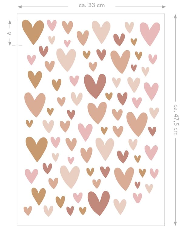ESTAhome wallsticker små hjerter terracotta rød, lyserødt og beige 33 cm x 47,5 cm