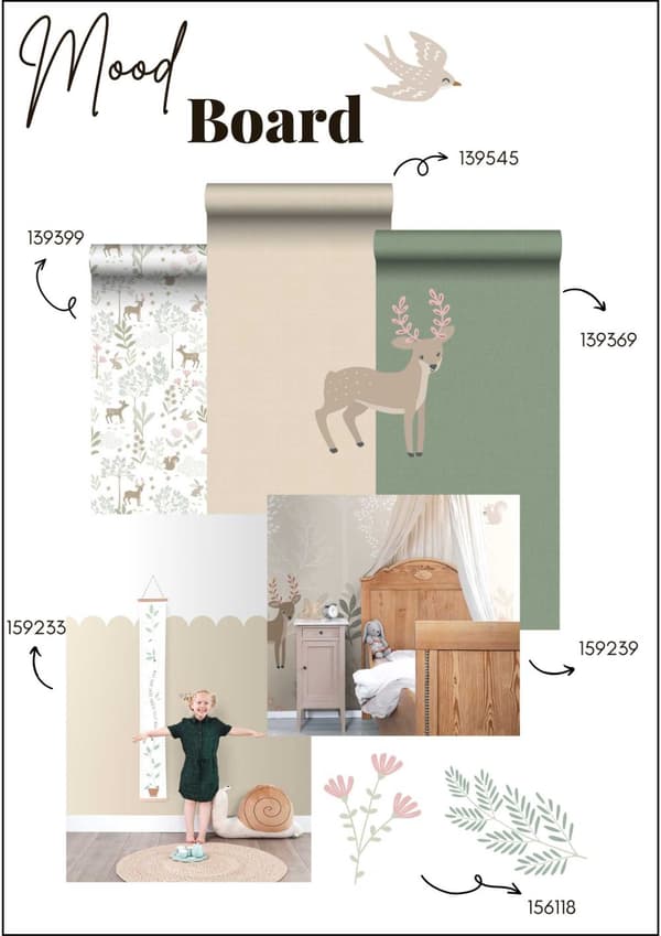 ESTAhome wallsticker hjorte beige og grønt 33 cm x 47,5 cm