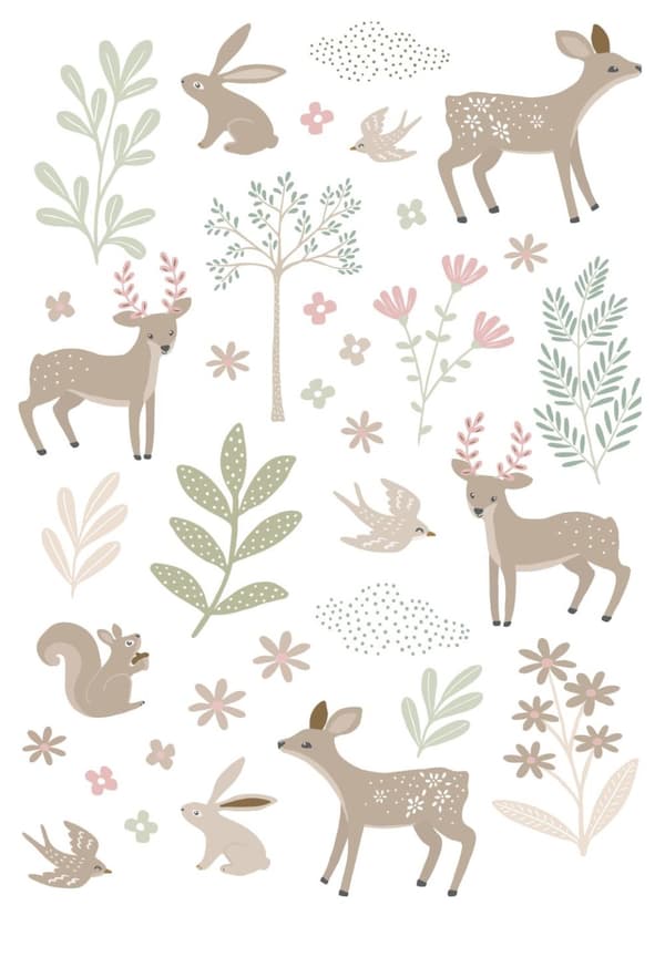 ESTAhome wallsticker hjorte beige og grønt 33 cm x 47,5 cm