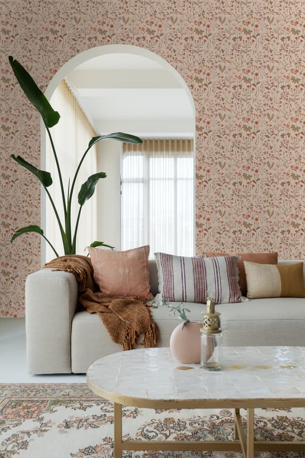 ESTAhome tapet vilda blommor terrakotta rosa 0,53 x 10,05 m