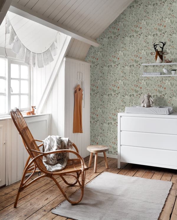 ESTAhome tapet vilda blommor gråaktigt mintgrönt 0,53 x 10,05 m