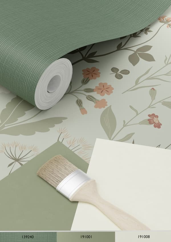 ESTAhome tapet vilda blommor gråaktigt mintgrönt 0,53 x 10,05 m