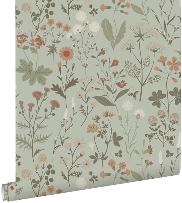 ESTAhome tapet vilda blommor gråaktigt mintgrönt 0,53 x 10,05 m