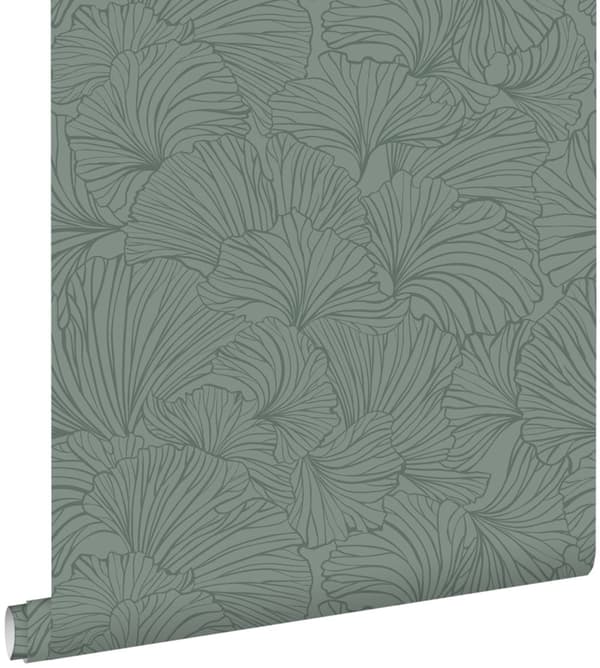 ESTAhome tapet ginkgoblade gråligtgrønt 0.53 x 10.05 m