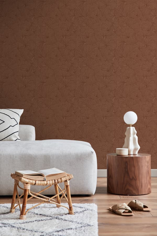 ESTAhome tapet ginkgoblade terracotta rød 0.53 x 10.05 m