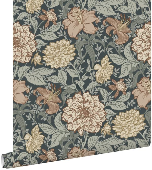 ESTAhome tapet vintage blomster mørkeblåt 0.53 x 10.05 m
