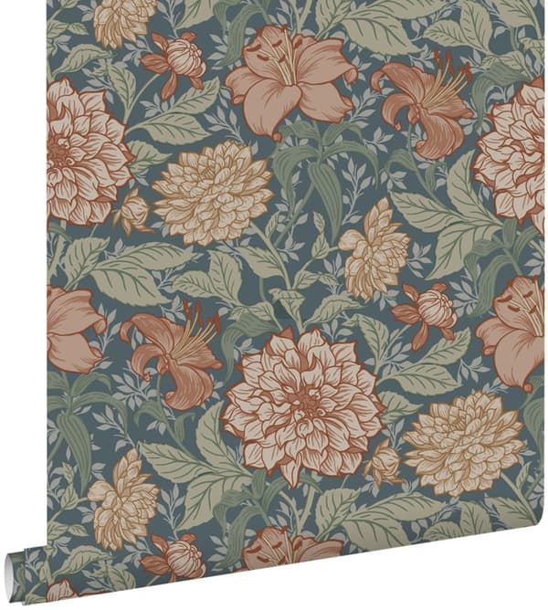 ESTAhome tapet vintage blommor vintage gråblått 0.53 x 10.05 m