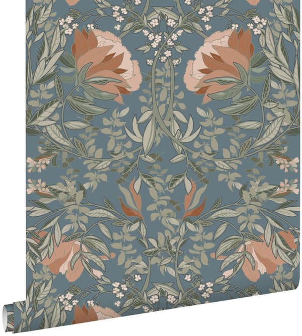 ESTAhome tapet blommor art nouveau stil vintage gråblått 0.53 x 10.05 m