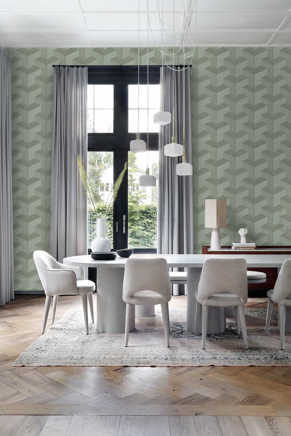 Origin Wallcoverings tapet tredimensionell grafik grågrönt 0.53 x 10.05 m