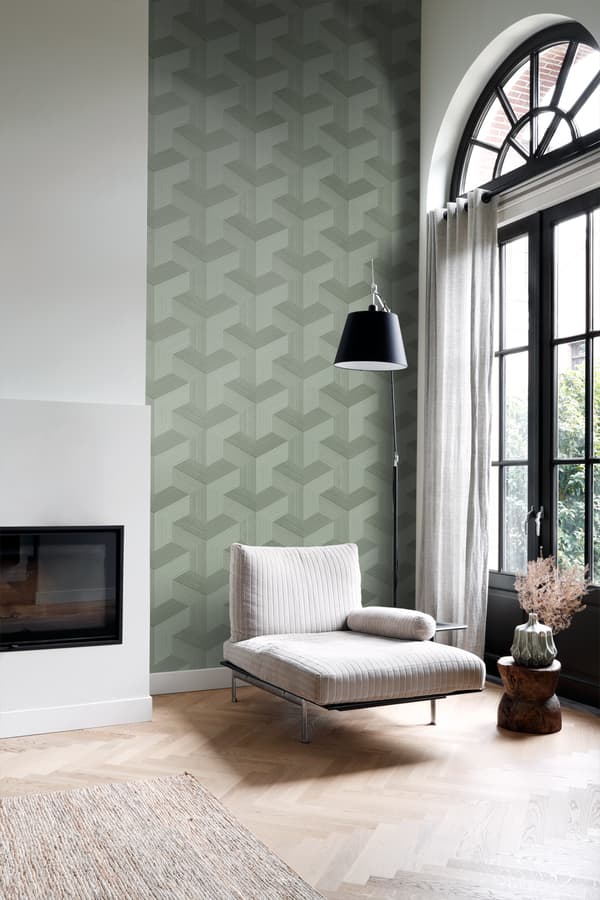 Origin Wallcoverings tapet tredimensionell grafik grågrönt 0.53 x 10.05 m