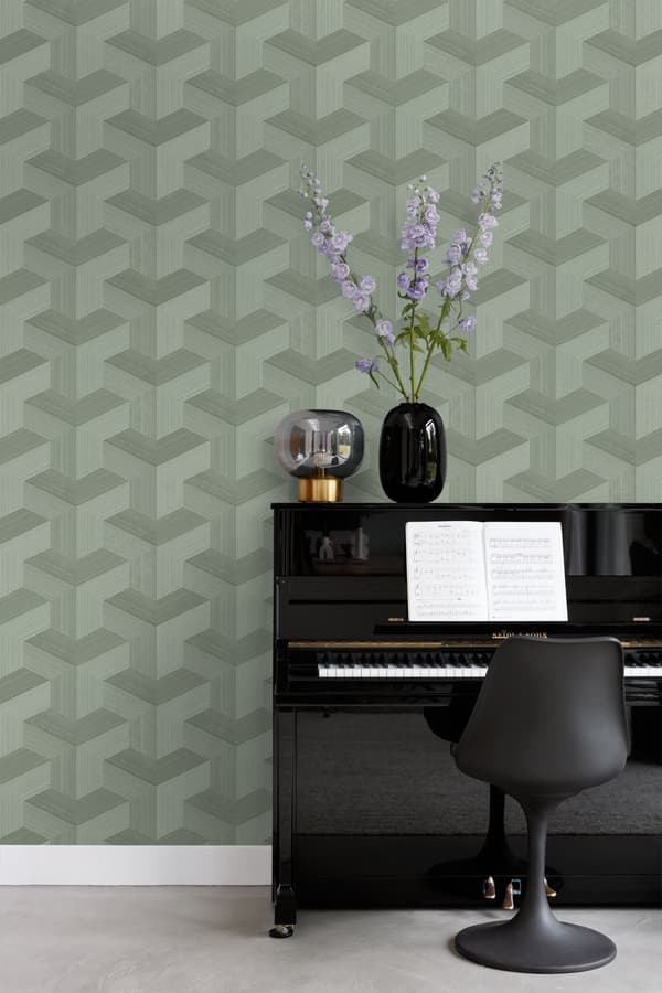Origin Wallcoverings tapet tredimensionell grafik grågrönt 0.53 x 10.05 m