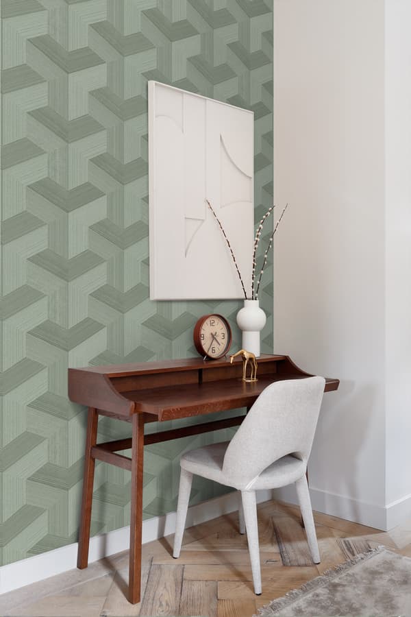 Origin Wallcoverings tapet tredimensionell grafik grågrönt 0.53 x 10.05 m