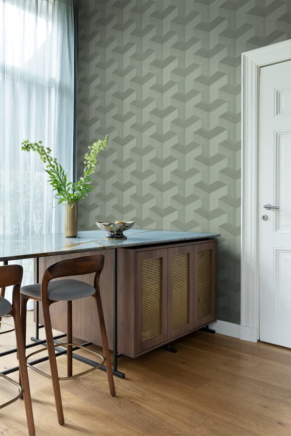 Origin Wallcoverings tapet tredimensionell grafik grågrönt 0.53 x 10.05 m