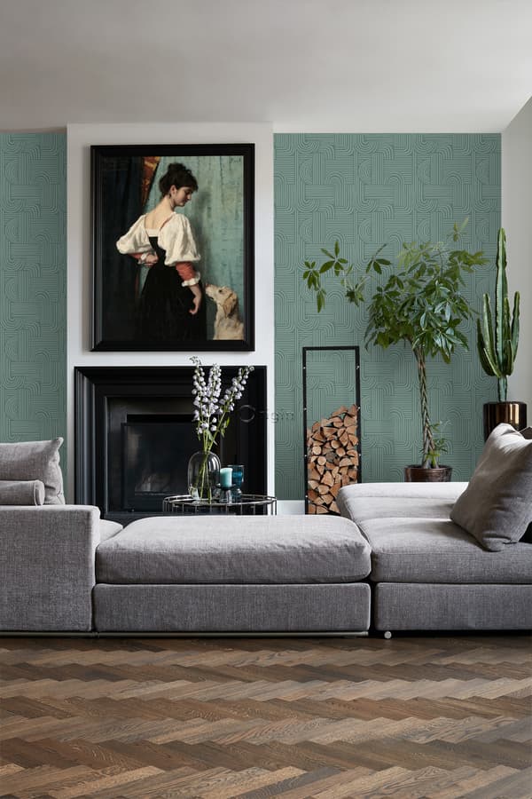 Origin Wallcoverings tapet tredimensionell grafik bensingrönt 50 x 900 cm