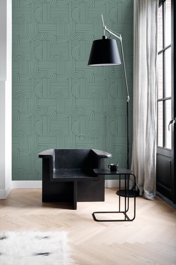 Origin Wallcoverings tapet tredimensionell grafik bensingrönt 50 x 900 cm