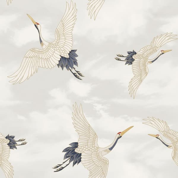 Catherine Lansfield Flying Cranes Wallpaper White 10m x 53cm