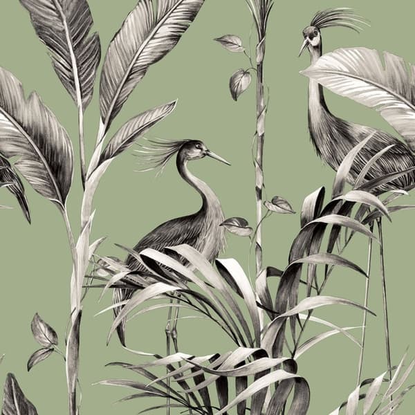 World of Wallpaper Azzurra Leaf Wallpaper Sage Green/Grey 10m x 0.5m