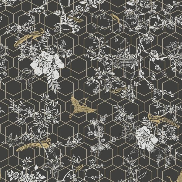 Himara Geometrisk tapet fra Lipsy Charcoal/Gold 10m x 53cm