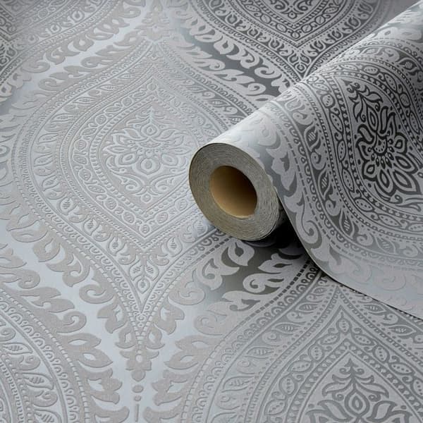 GrandDeco Kismet Glitter Damask Textured Wallpaper