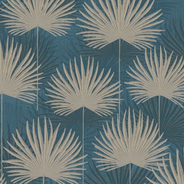 World of Wallpaper Calypso Leaves Vinyl Wallpaper Blue/Gold 10m x 53cm