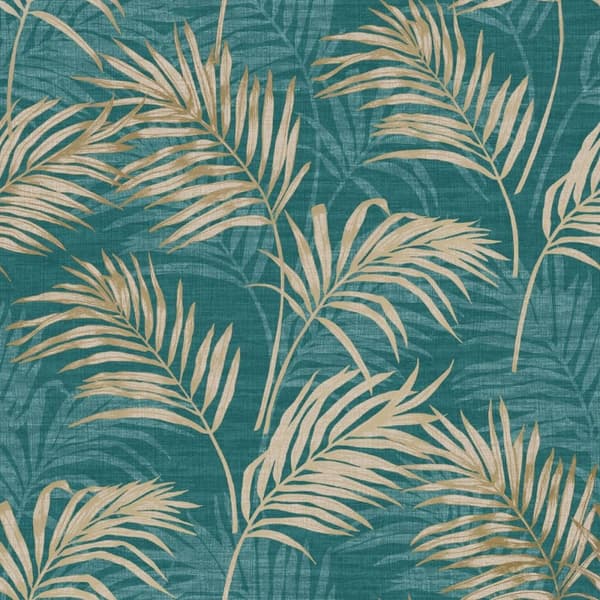 GrandDeco Lounge Palm Leaf Wallpaper Teal/Gold One Size
