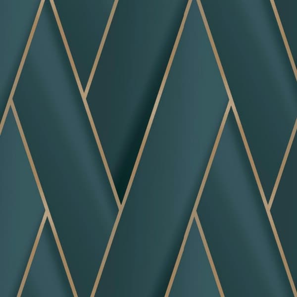 Debona Armando fiskbenspapper Teal/Gold 10m x 53cm