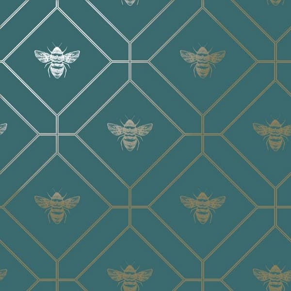 World of Wallpaper Bee tapet Teal/Gold 10m x 53cm
