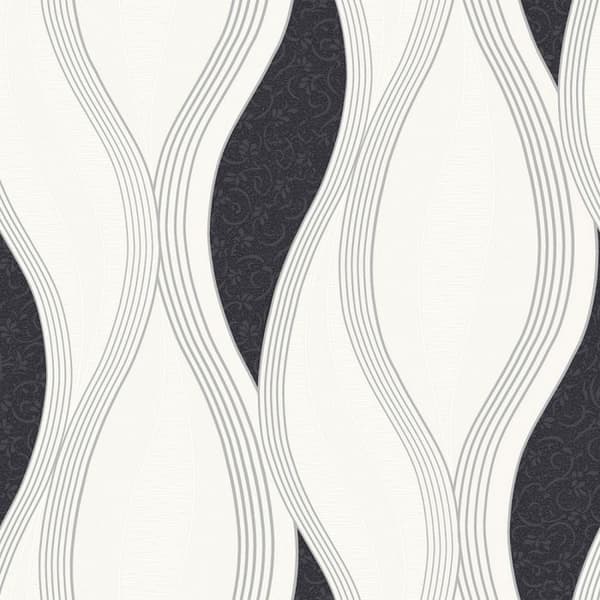 Direct Wallpapers Wave Textured Wallpaper Black/White/Silver 10m x 53cm