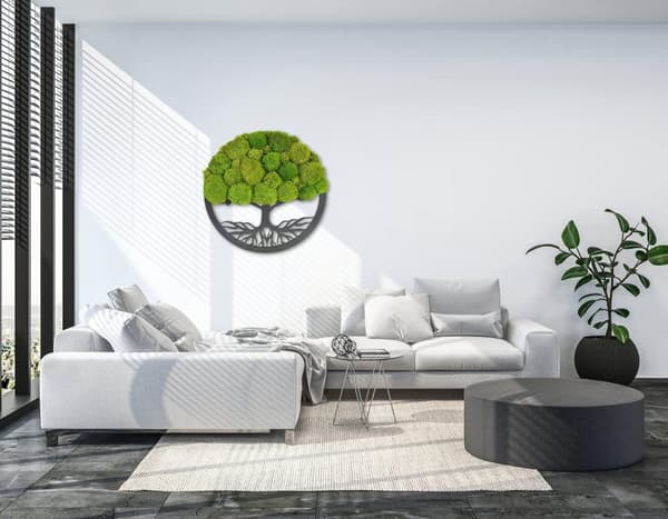 Mossbild mossa naturlig väggdekoration vardagsrum badrum väggmålning 40 x 40 cm livets träd