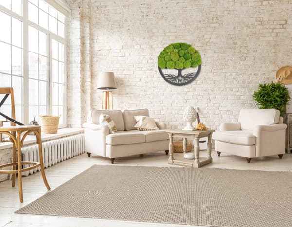 Moss billede mos naturlig vægdekoration stue badeværelse vægmaleri 50 x 50 cm livets træ