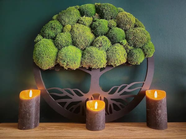 Mosbillede, Moss naturlig vægdekoration, stue badeværelse vægmaleri 100 x 100cm livets træ